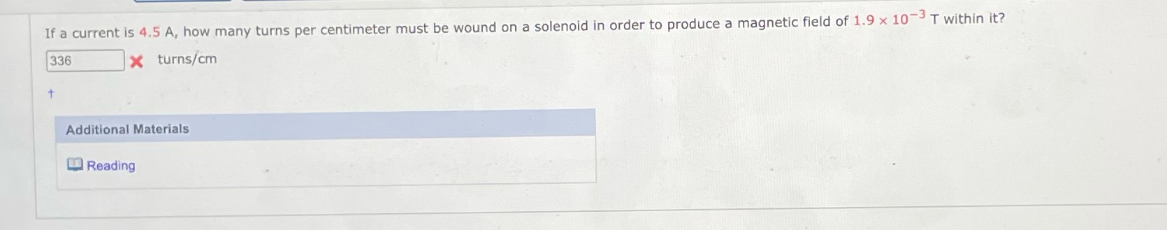 If a current is 4.5 A, how many turns per centimeter