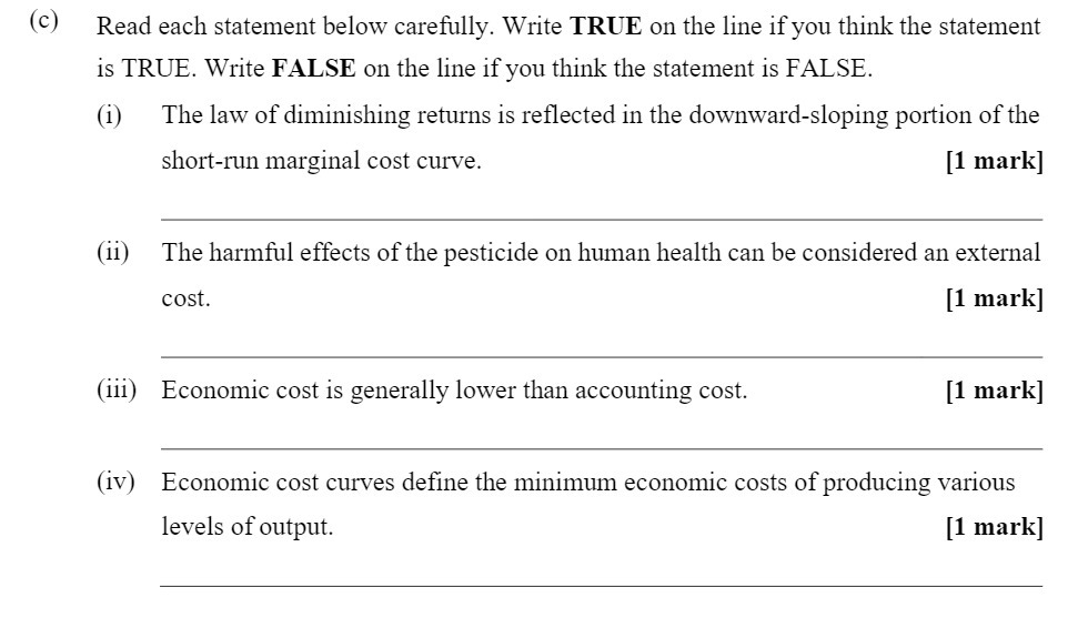  (C) Read each statement below carefully. Write TRUE on the line