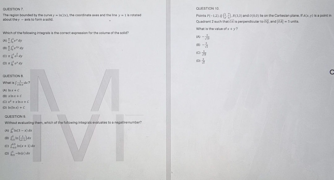 Need help with these. Thanks QUESTION 7. QUESTION 10. The region bounded