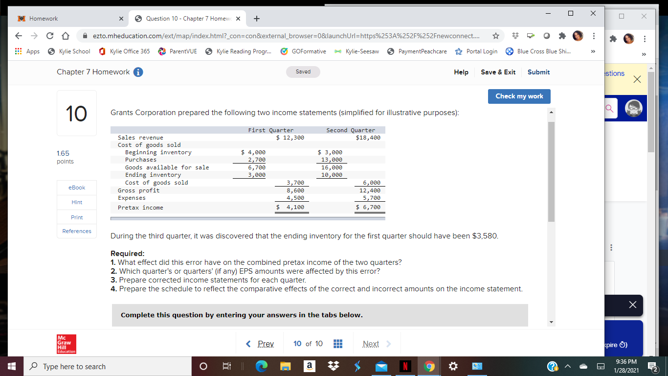 quarters' (if any) EPS amounts were affected by this error?3.Prepare corrected income