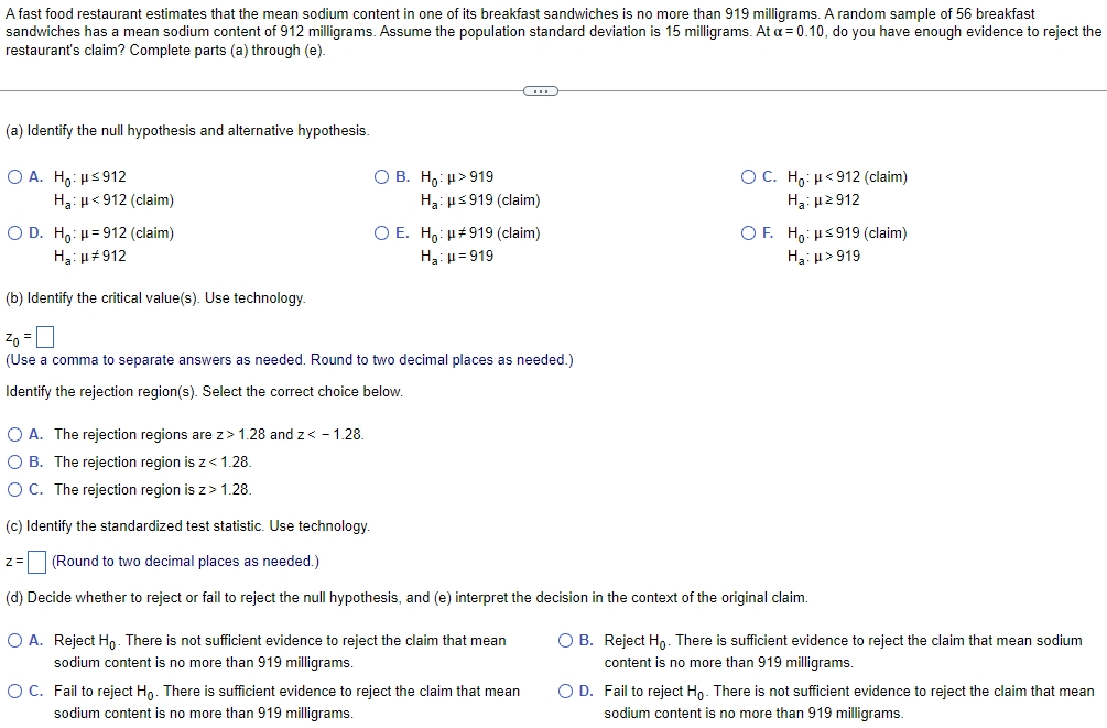 population standard deviation is B. At a = 0.05, can you support