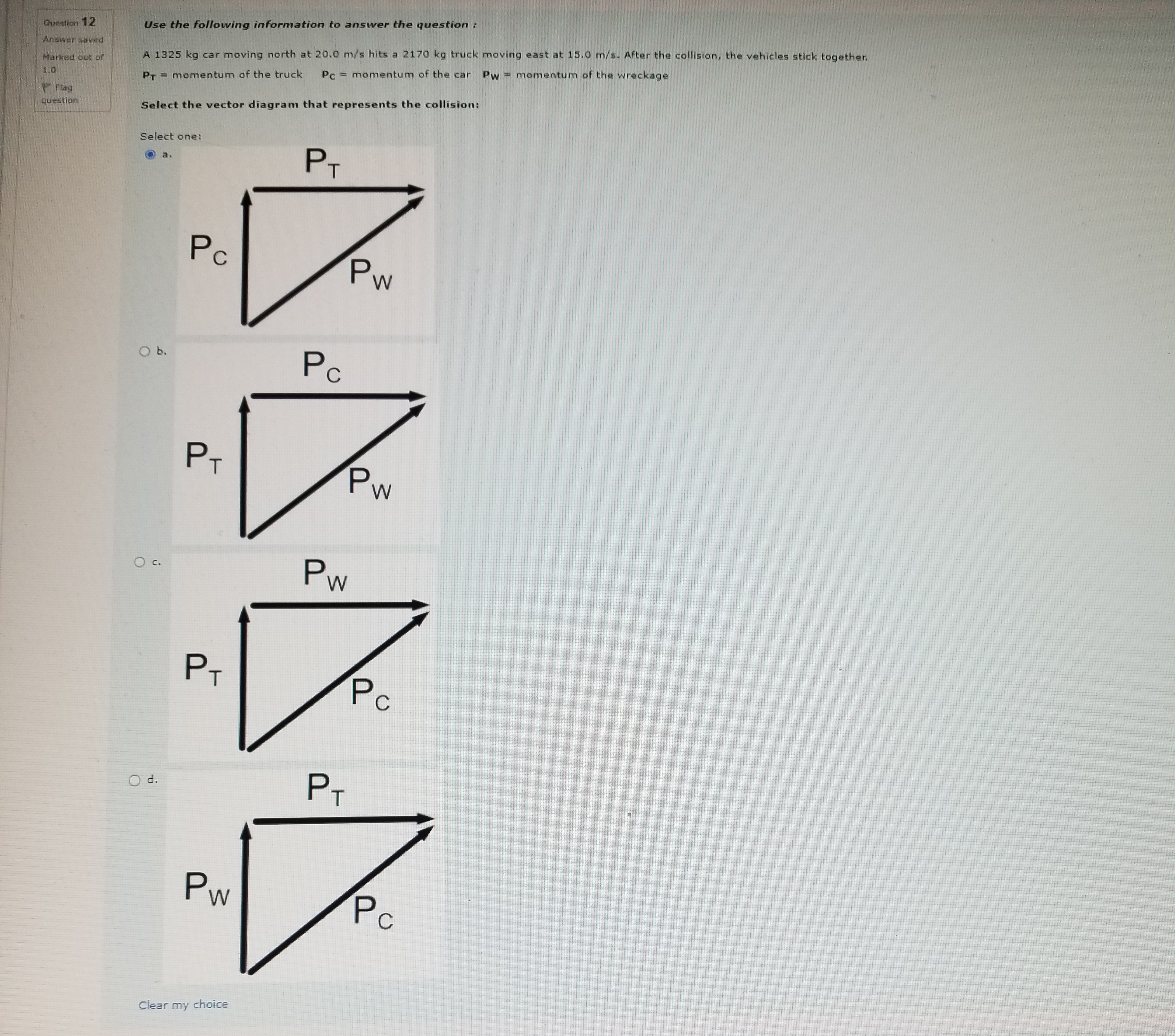 a 2170 kg truck moving east at 15.0 m/s. After the collision,