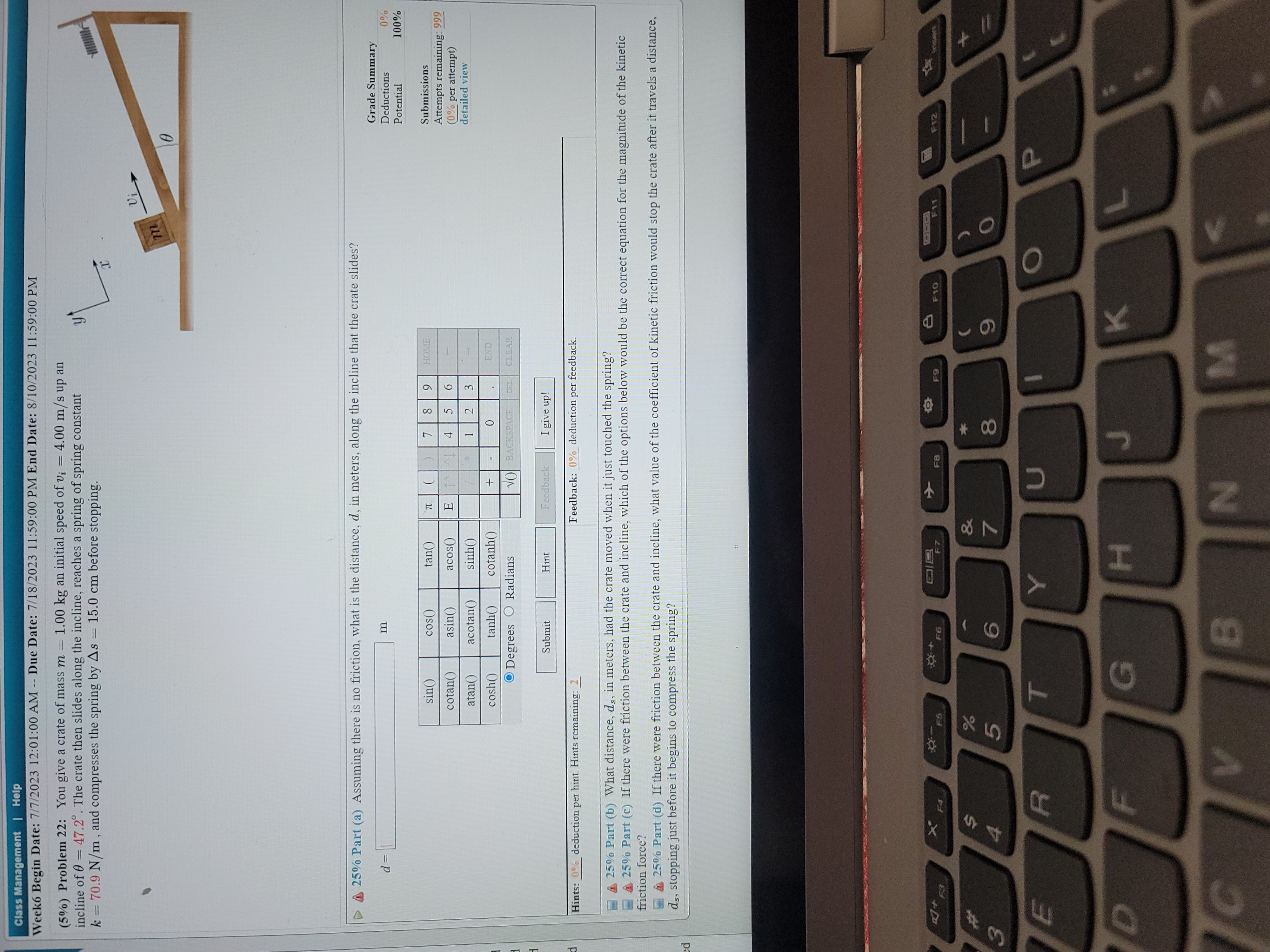 expression for the work done by friction as the block slides from