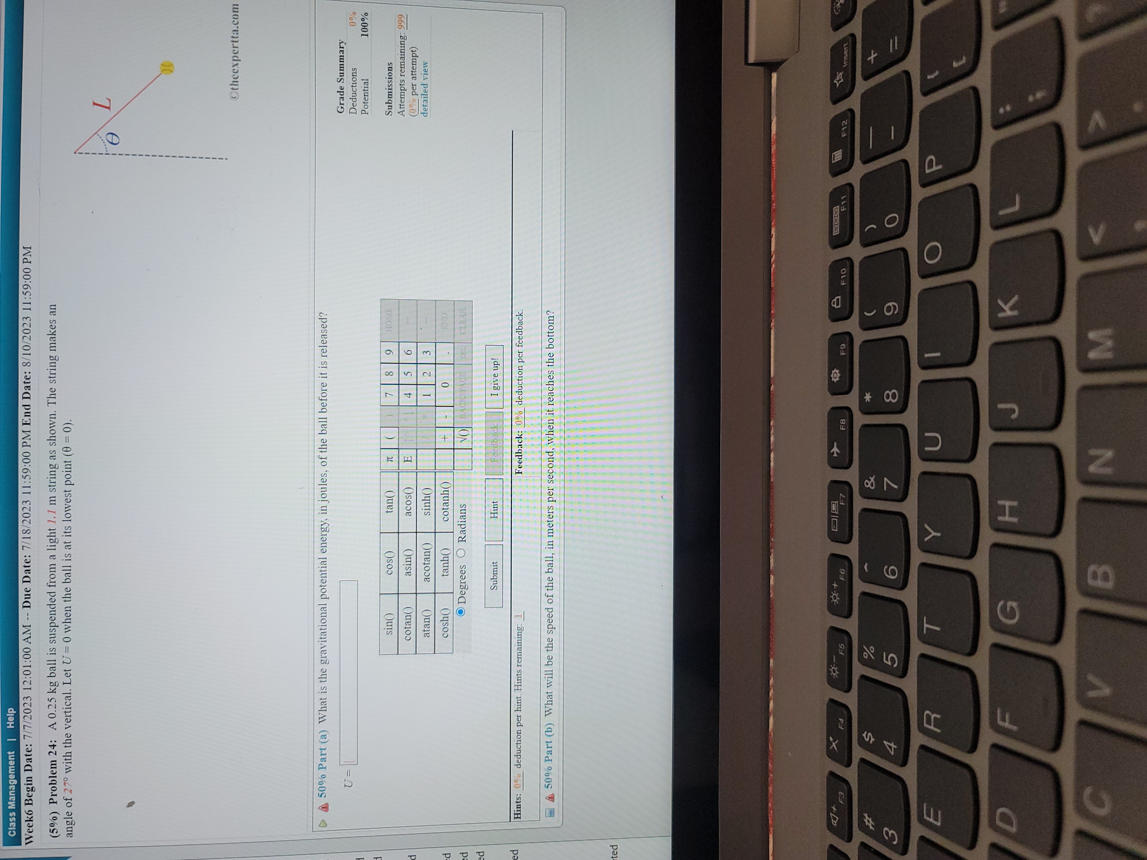 vg, and g (the acceleration due to gravity). Grade Summary W =1