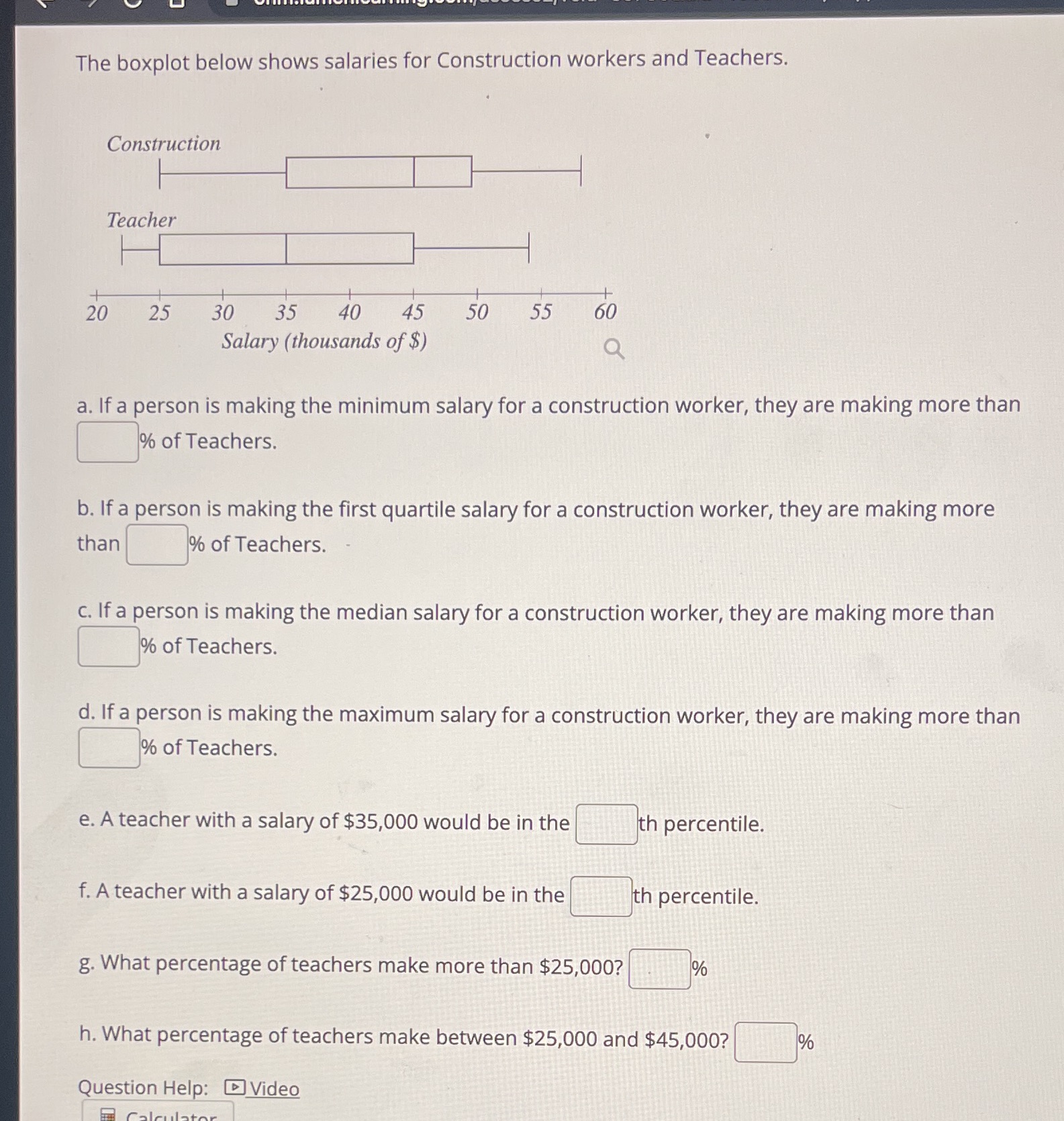 The boxplot below shows salaries for Construction workers and Teachers. Construction