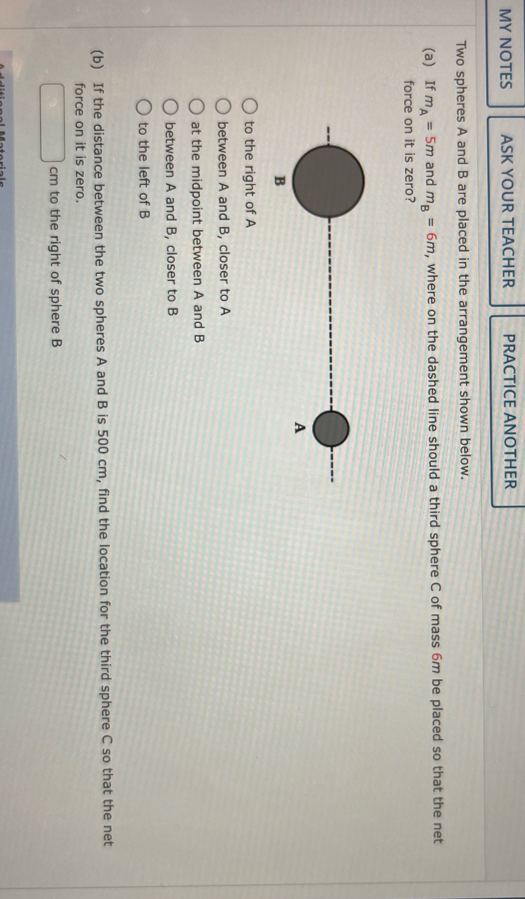  MY NOTES ASK YOUR TEACHER PRACTICE ANOTHER Two spheres A and
