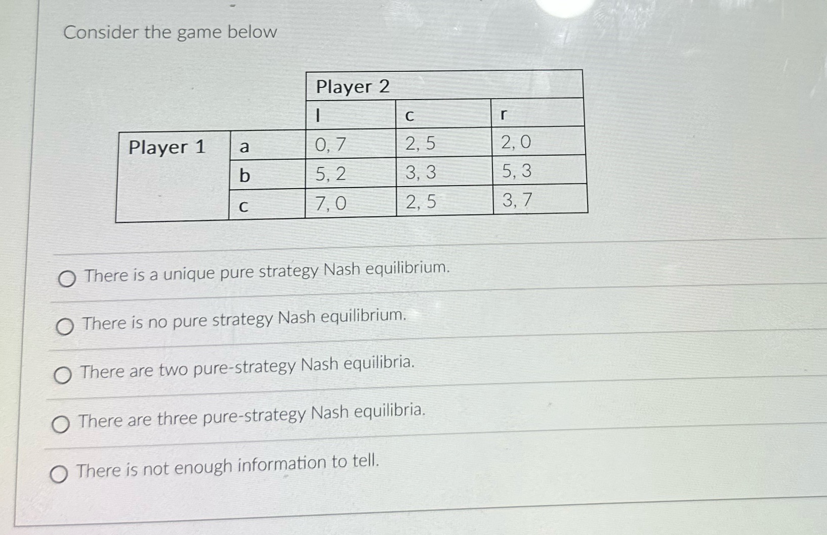 Consider the game below Player 2 C r Player 1 a