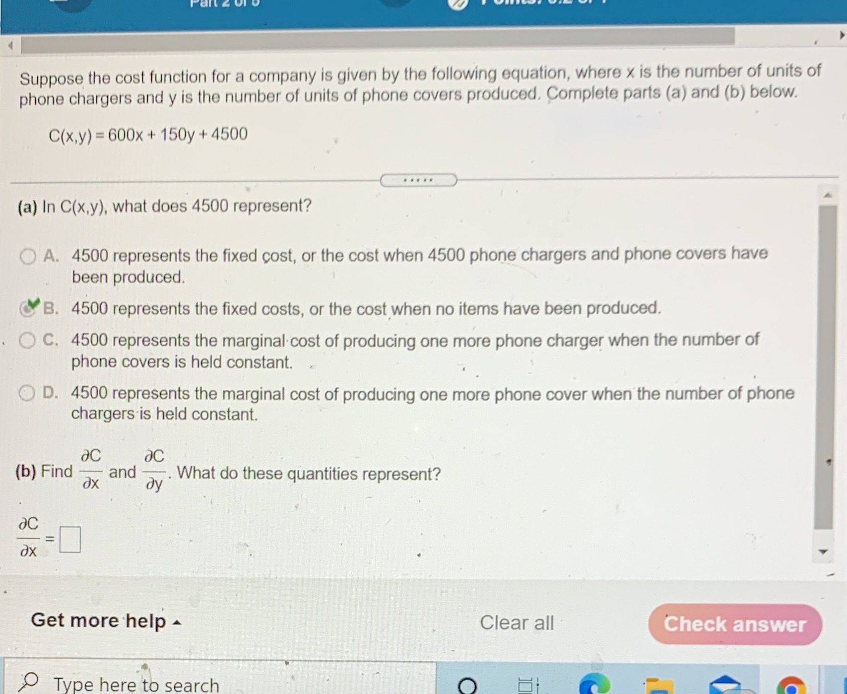 I need help find question b Suppose the cost function for a