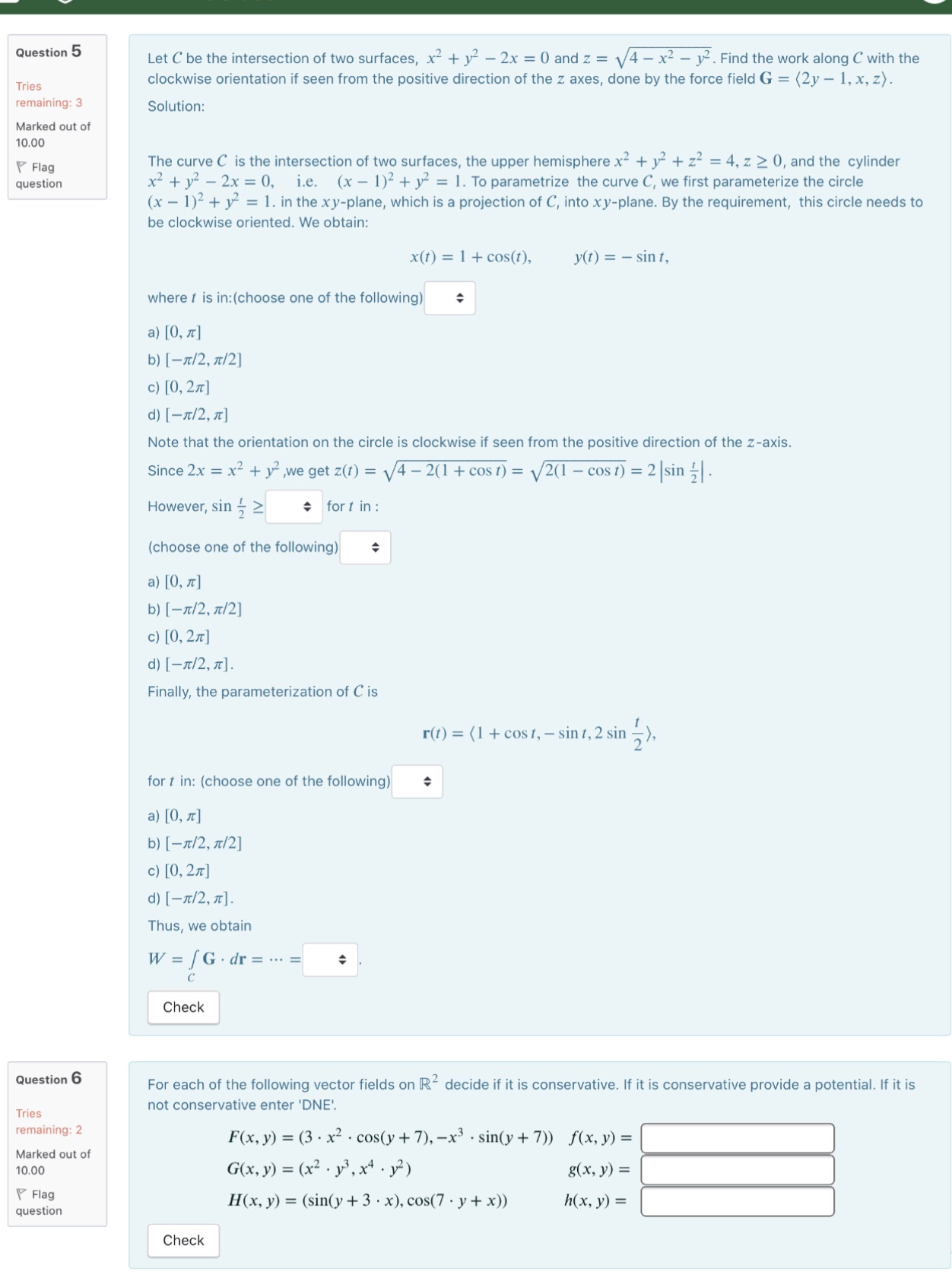  Question 5 Let C be the intersection of two surfaces, x2