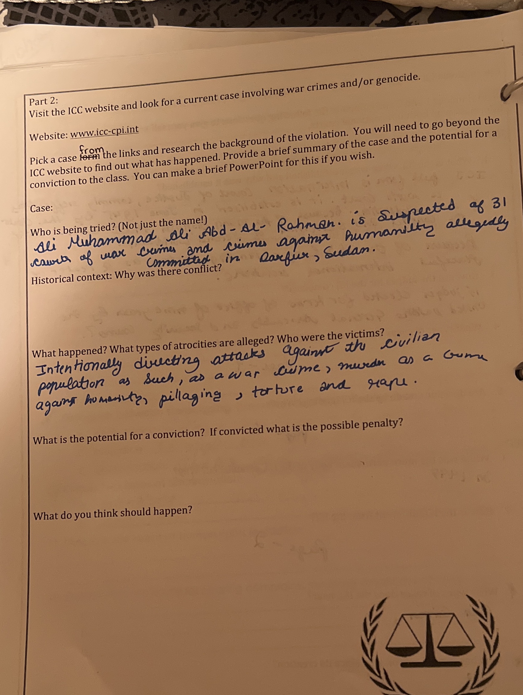 Case about alo abd al rahman https://www.icc-cpi.int/ Part 2: Visit the