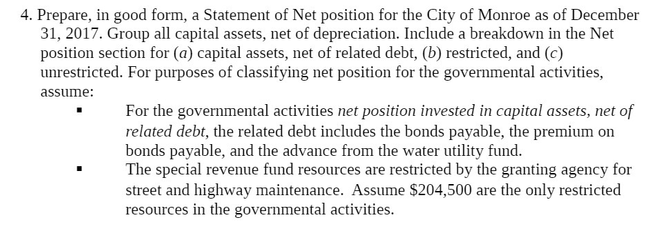 4. Prepare, in good form, a Statement of Net position for