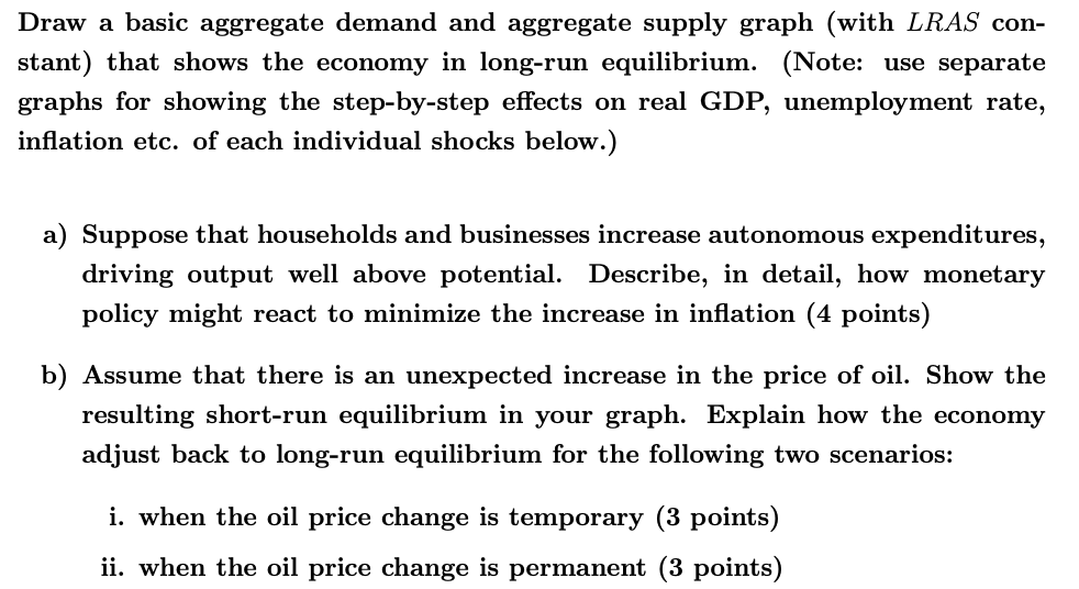  Draw a basic aggregate demand and aggregate supply graph (with LRAS