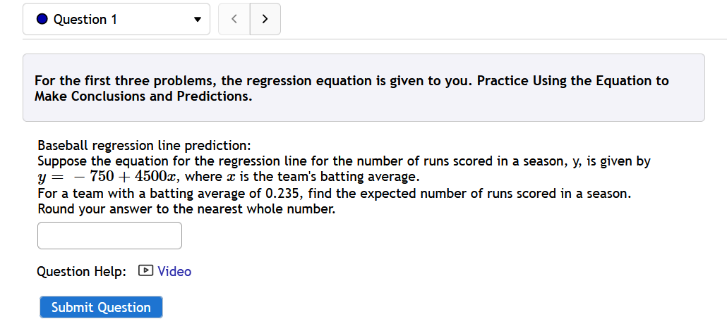 0 Question 1 v For the rst three problems, the regression