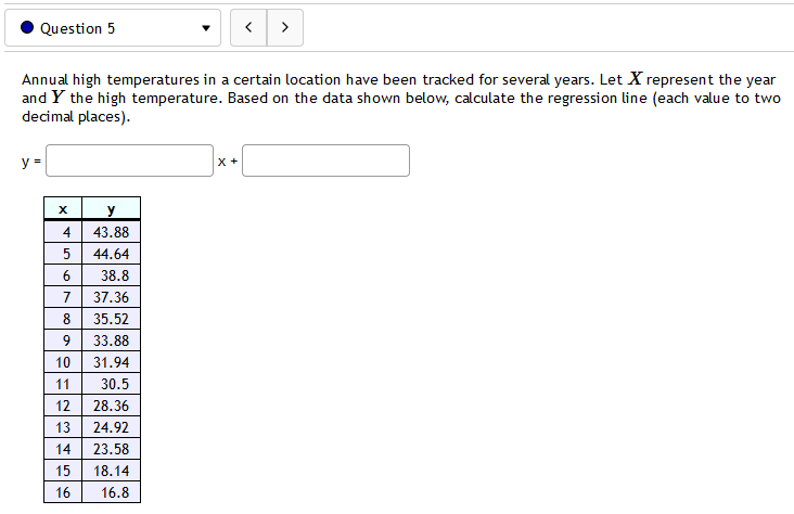 14 46.64 15 46.25 The equation is y = 33.155 + 0.891c