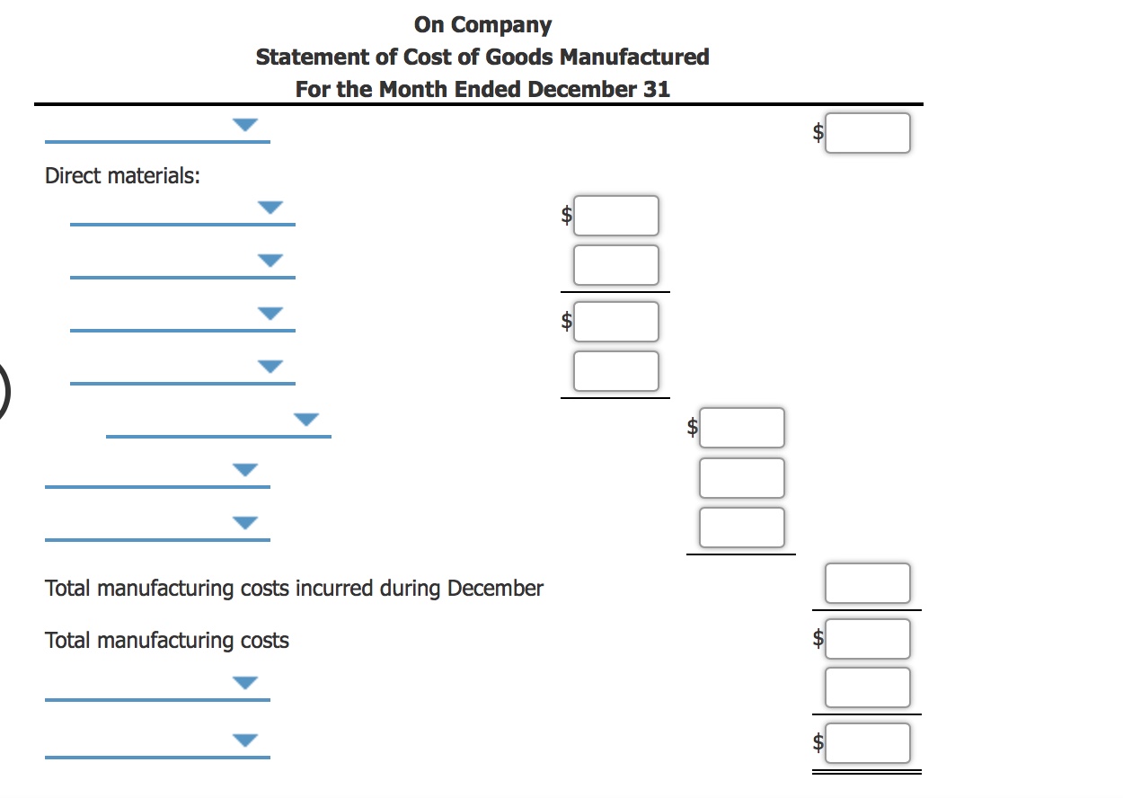 Materials inventory, December 1 Materials inventory, December 31 Materials purchased Cost of