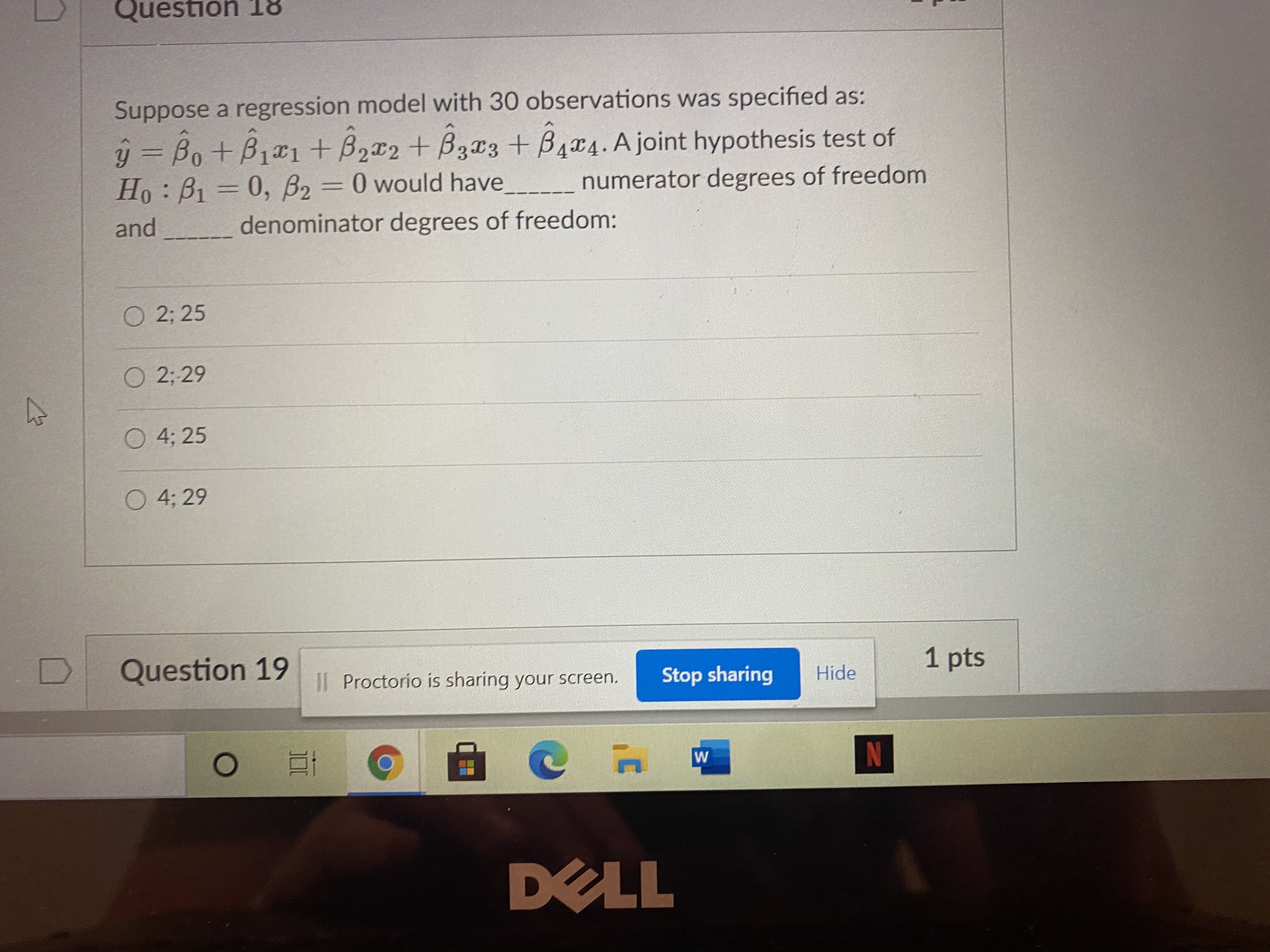 Please see image below Question 18 Suppose a regression model with 30