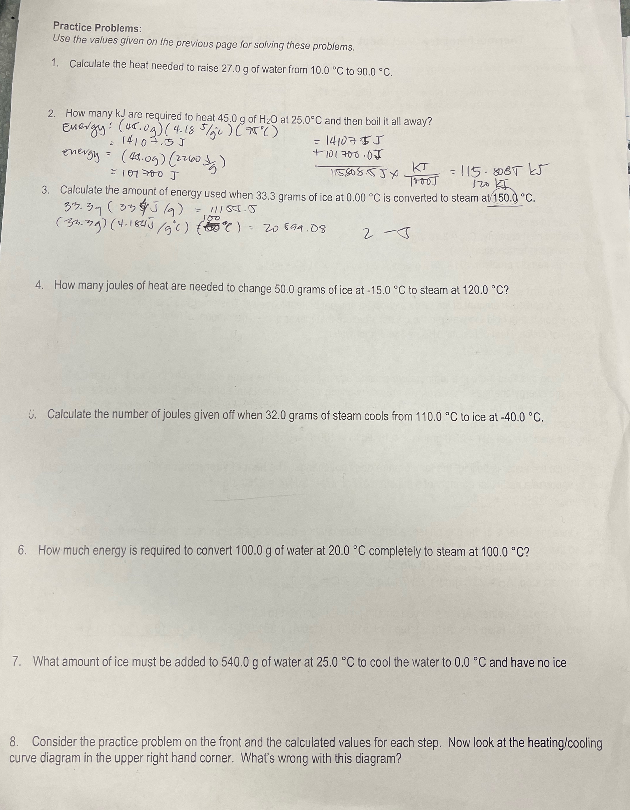 Thermochemistry Practice Problems: Use the values given on the previous page for