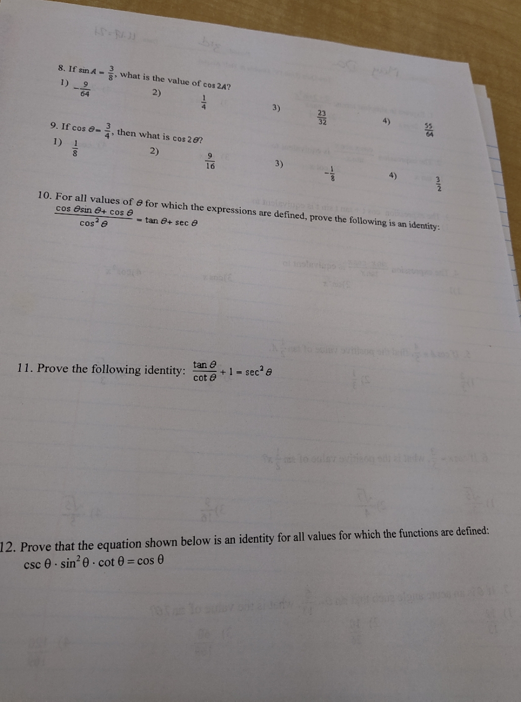 Double & half angle big 8. If sin A - , what