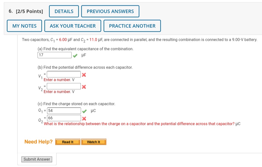  6. [2/5 Points] DETAILS PREVIOUS ANSWERS MY NOTES ASK YOUR TEACHER