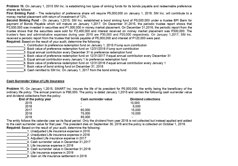 On January 1, 2015 SM Inc. is establishing two types of sinking