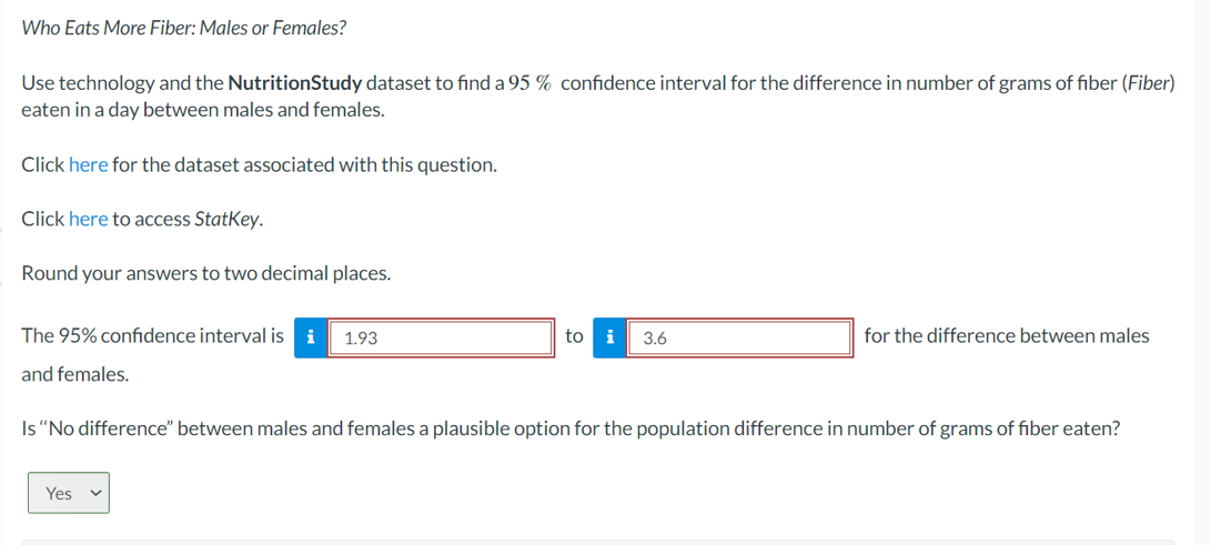 and the NutritionStudy dataset to nd a 95 % condence interval for