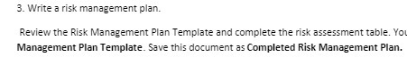 Template and complete the risk assessment table. You Management Plan Template. Save
