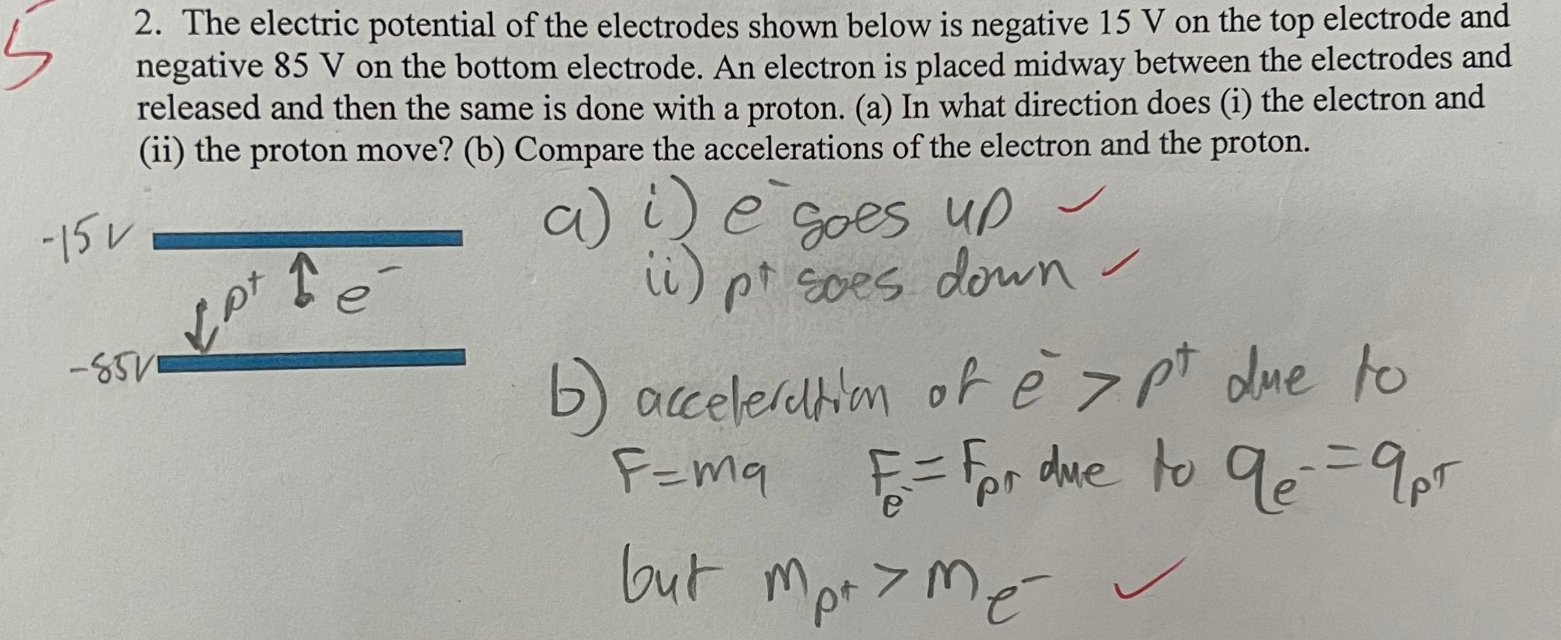 2. The electric potential of the electrodes shown below is negative 15