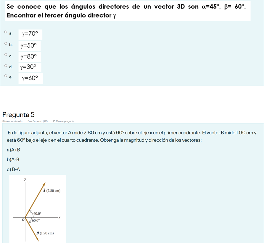 Se conoce que Ios ngulos directores de un vector 3D son uZ450