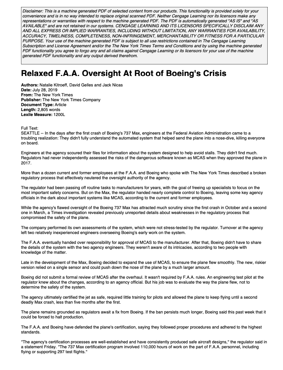 How Boein Lost Its ' to an external site. Relaxed FAA Oversight