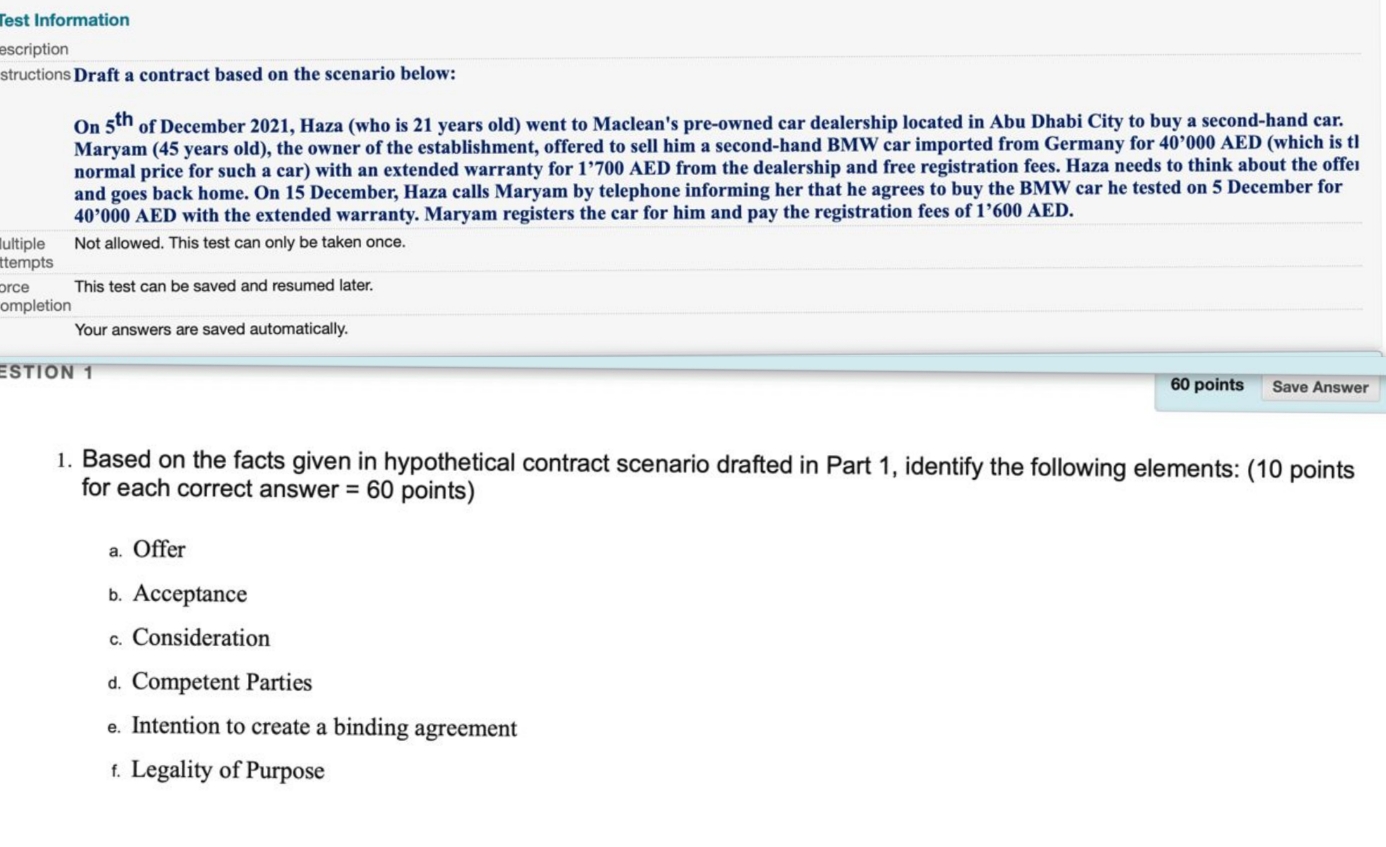 I need solve this question Test Information escription structions Draft a contract