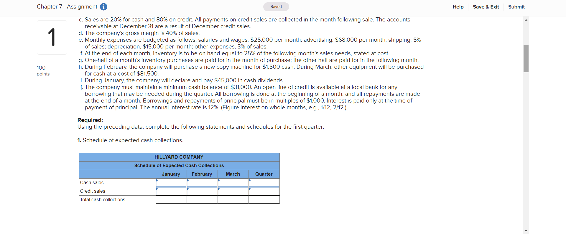 Capital shares 500,000 Retained earnings 110, 000 $705,000 $705,000 b. Actual sales