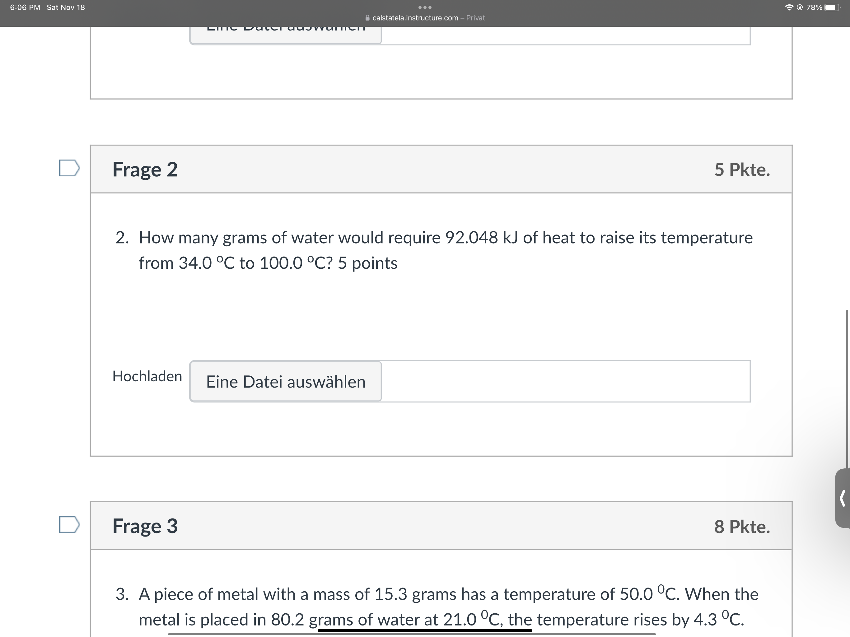  6:06 PM Sat Nov 18 . . . @ 78% calstatela.instructure.com