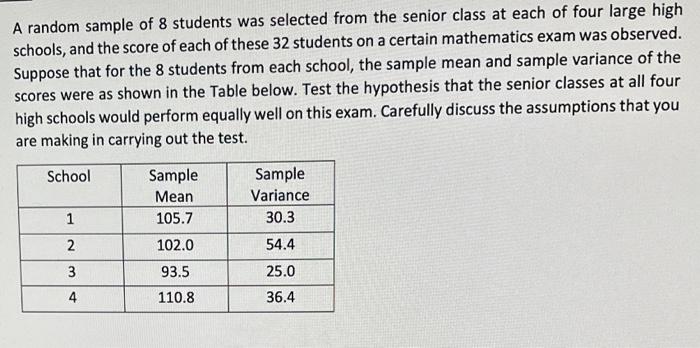 A random sample of 8 students was selected from the senior