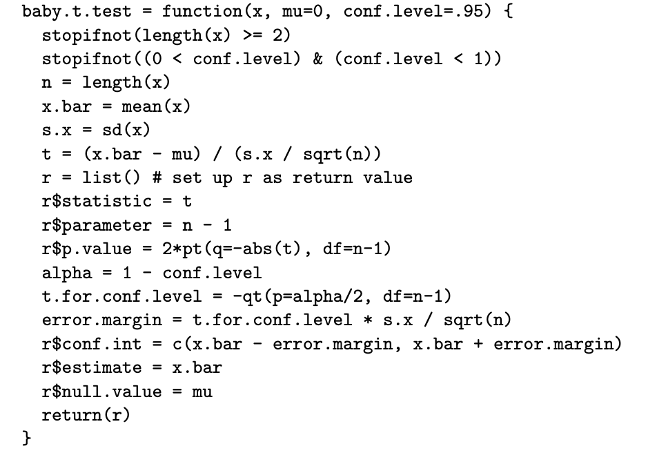 Alter the following R code to instead compute a welch t.test. The