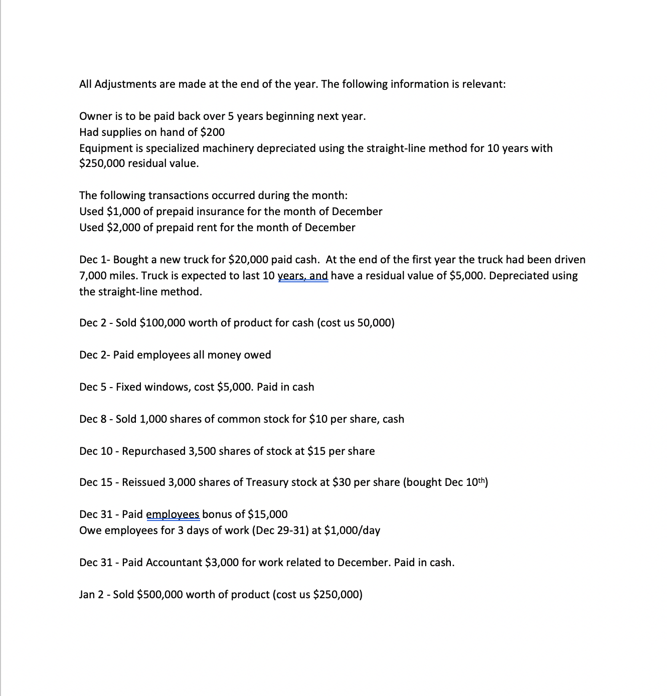 bottom of the page, excluding Statement of Cash Flows. Turn in Journal