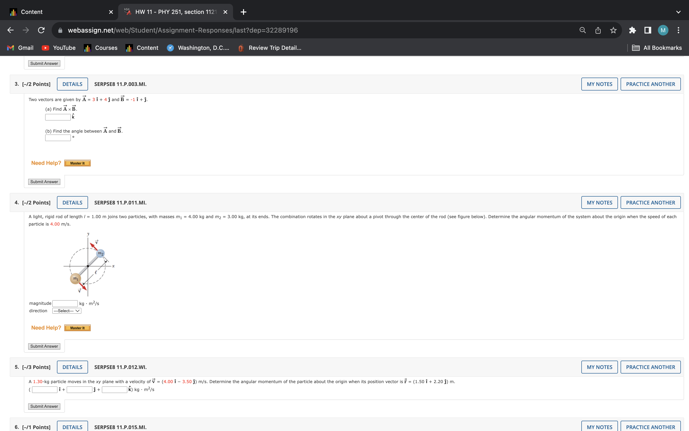 Content X "A HW 11 - PHY 251, section 1121 x