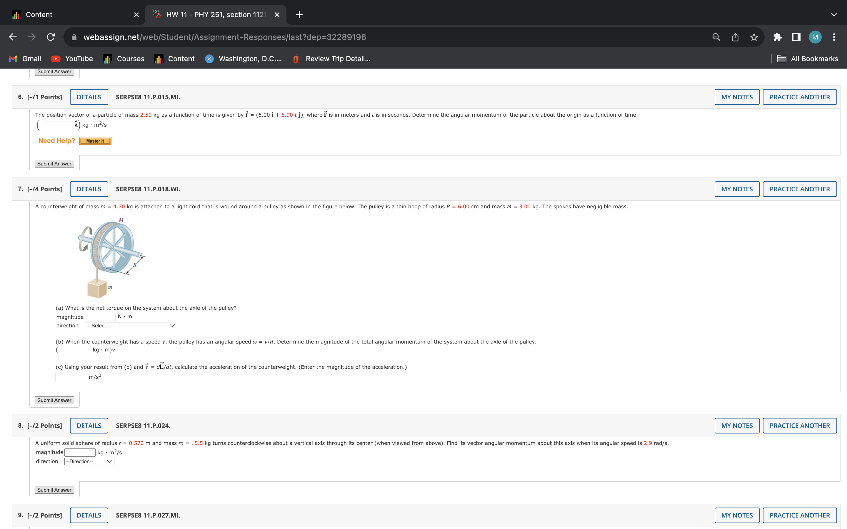 Points] DETAILS SERPSE8 11.P.003.MI. MY NOTES PRACTICE ANOTHER Two vectors are given
