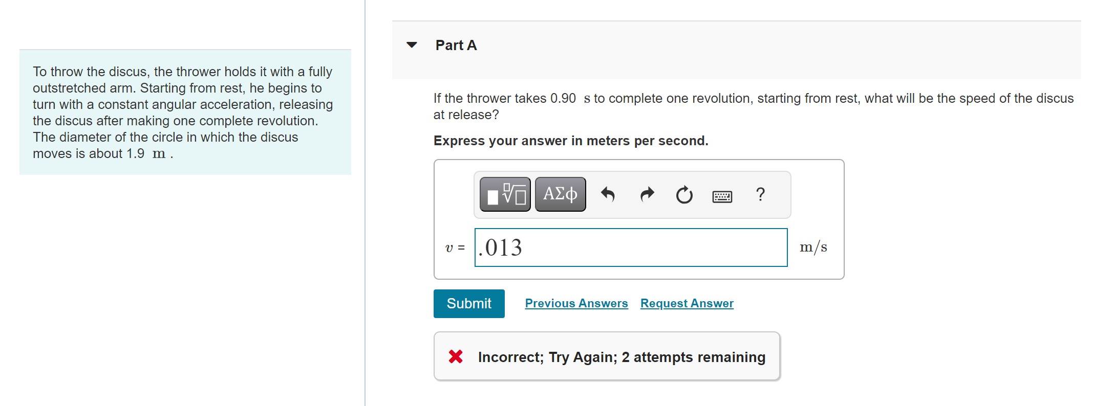  V PartA To throw the discus, the thrower holds it with