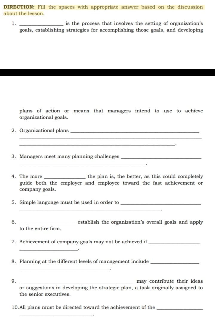 about the lesson. 1. is the process that involves the setting of