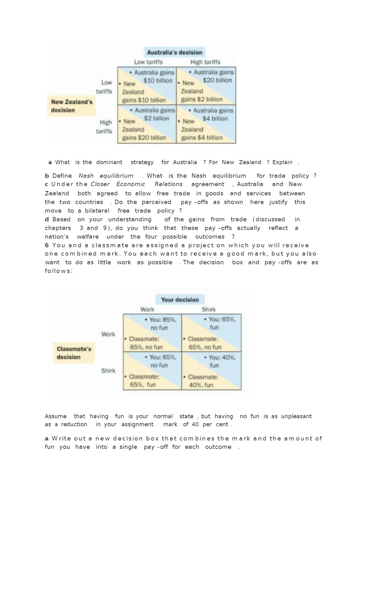 Australia's decision Low tariffs High tariffs . Australia gains . Australia