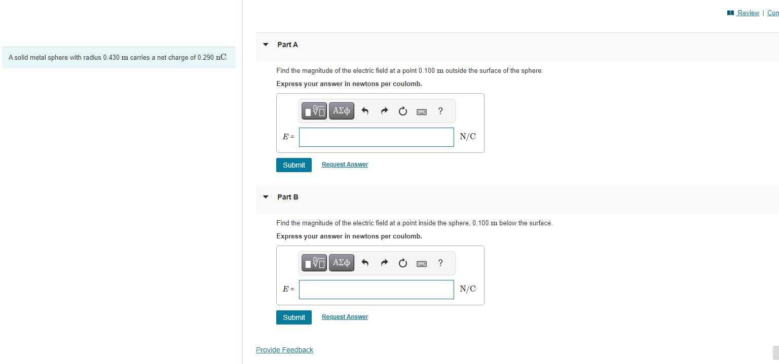  Review | Con V Part A A solid metal sphere with