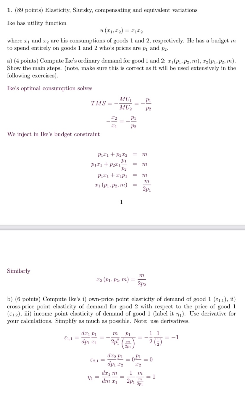 utility function u (X1, I2) = 142 where r1 and 2 are