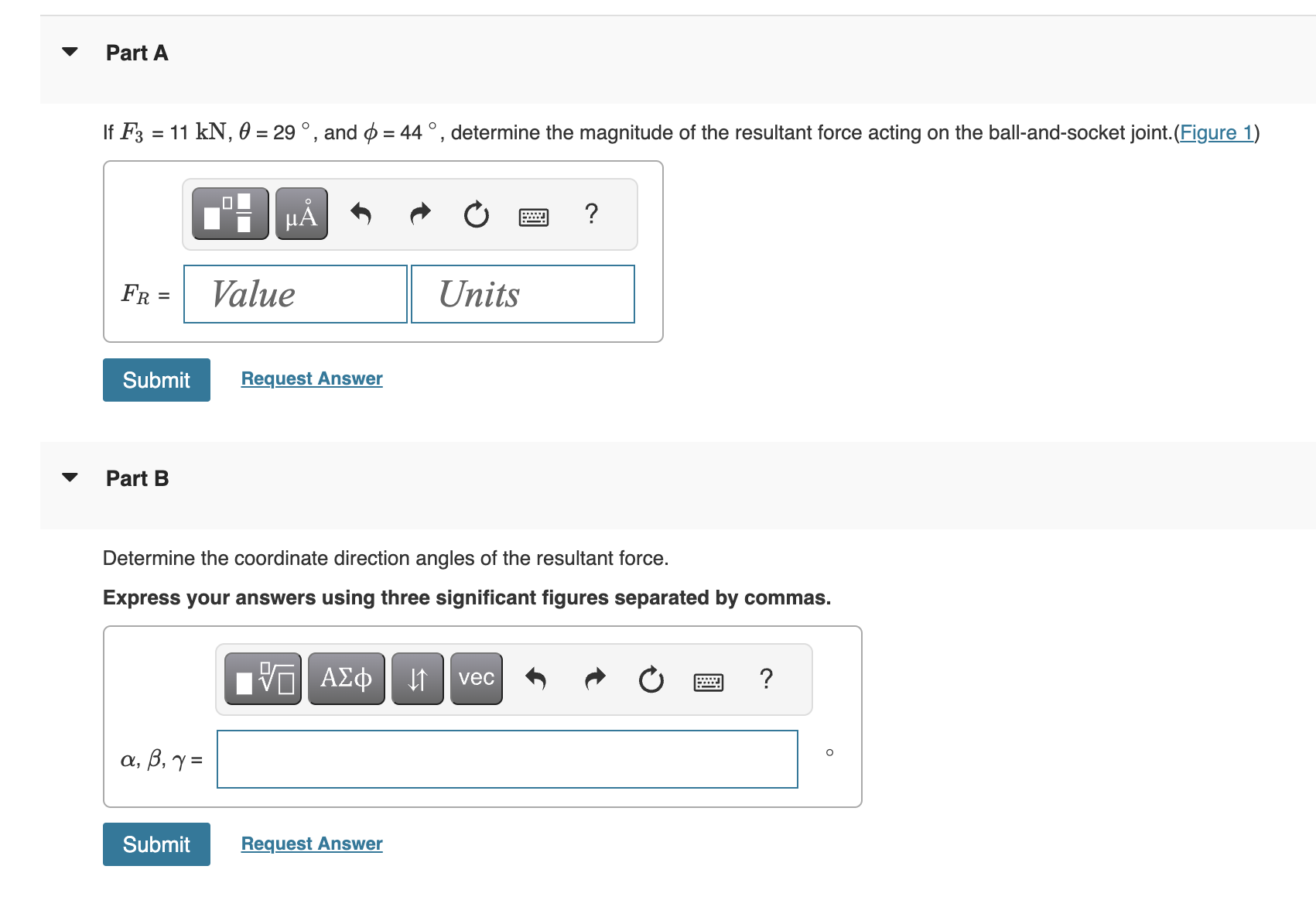 Answer V Part B Determine the coordinate direction angles of the resultant