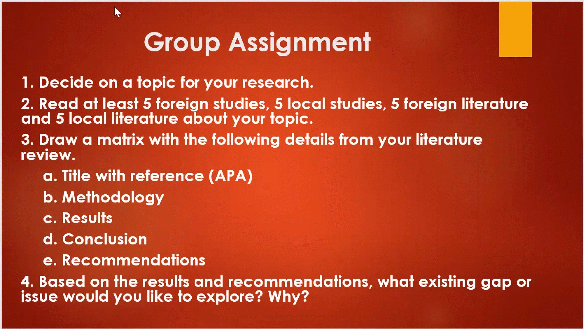 Read at least 5 foreign studies, 5 local studies, 5 foreign literature