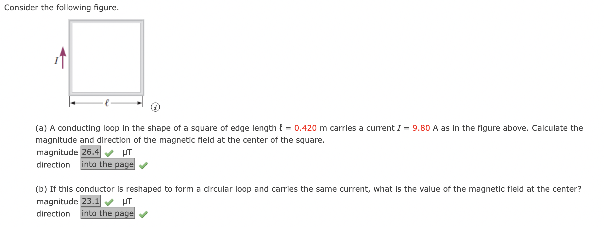 is the value of the magnetic field at the center? magnitude 23.1