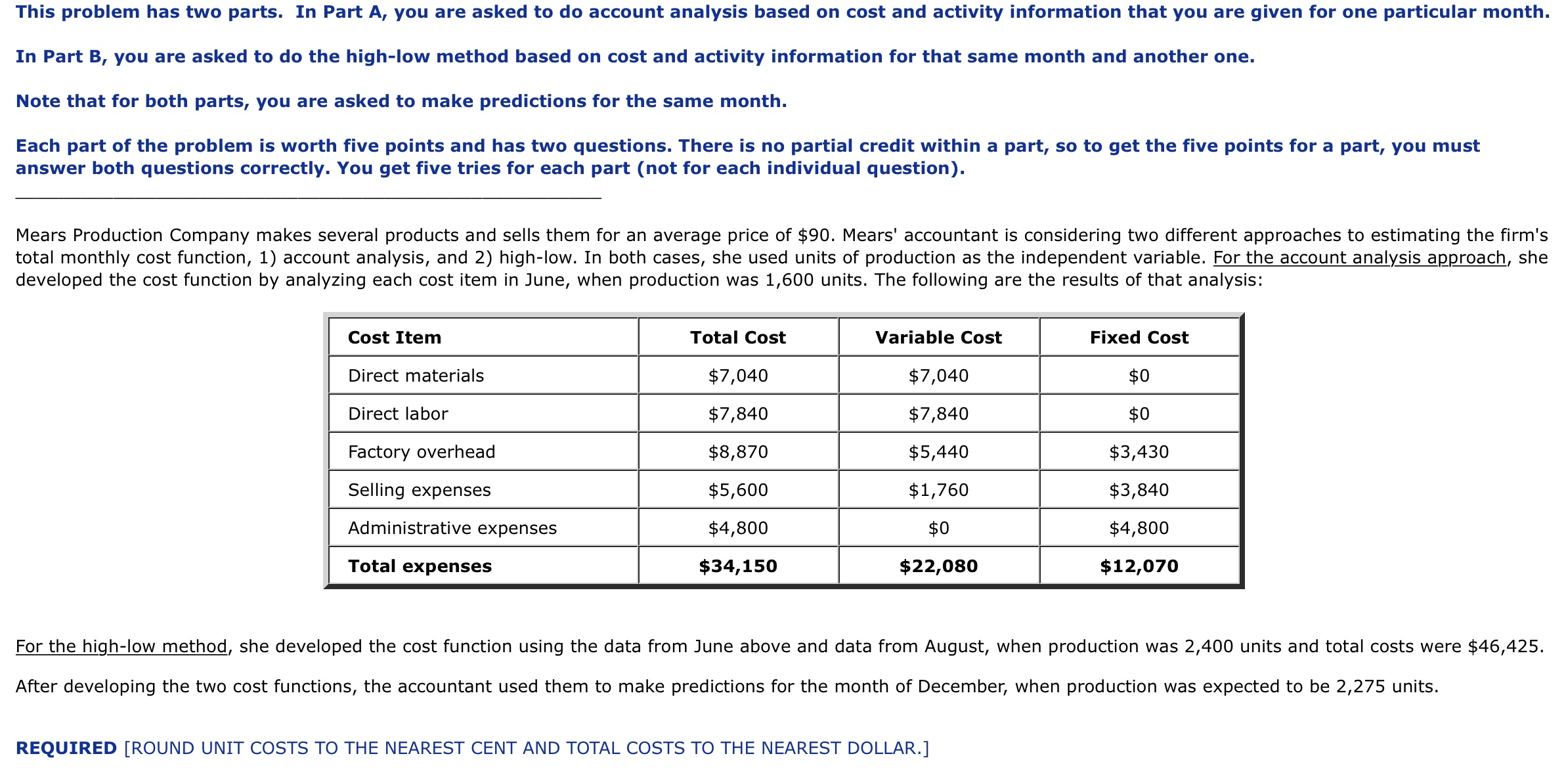 are given for one particular month. In Part B, you are asked