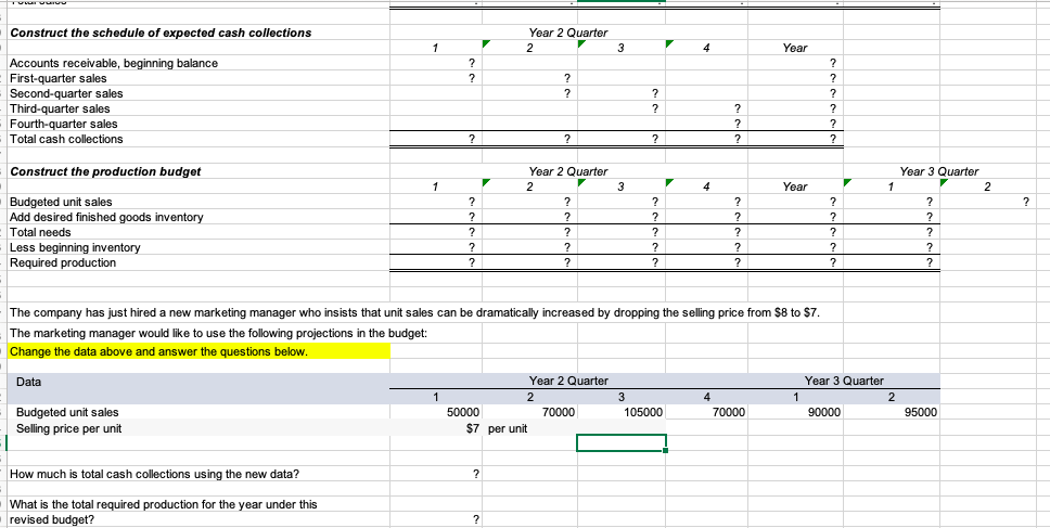 Excel Budgets Data Year 2 Quarter Year 3 Quarter 2 3