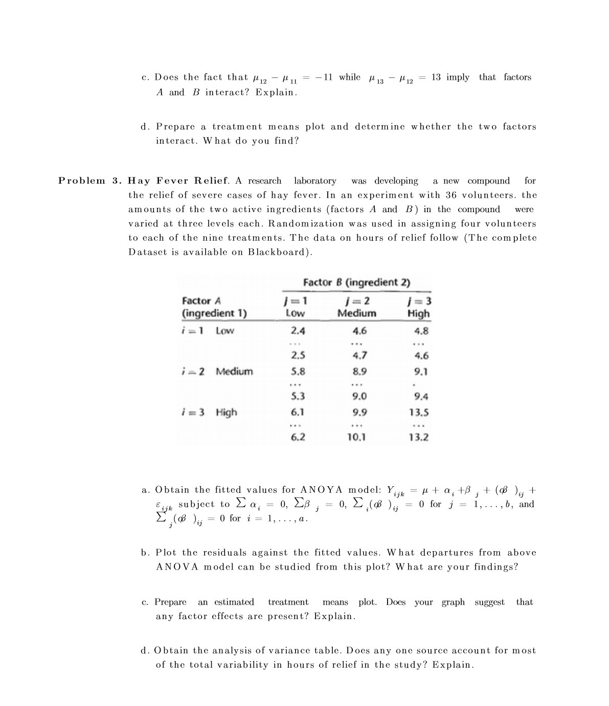 p.13 \"12 = 13 imply that factors A and B interact? Explain.