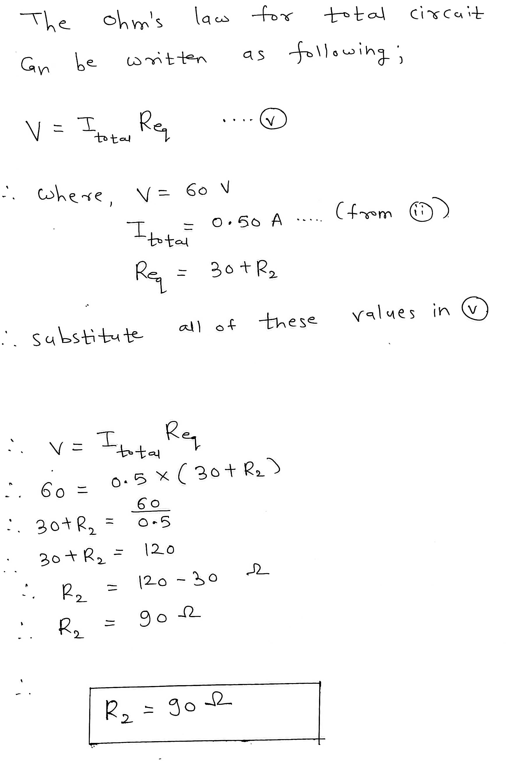 through ( RI) = I, Current flowing through ( R 2 )