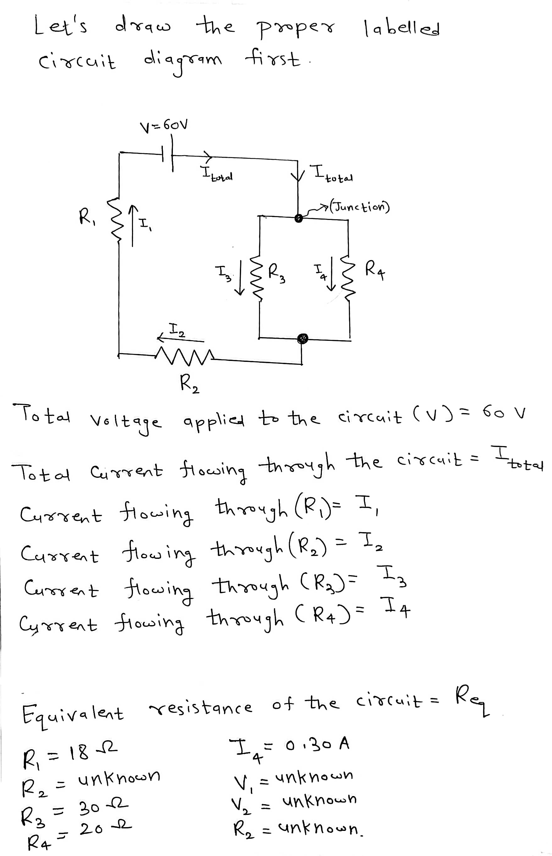 = unknown R2 = 30 1 V , = unknown Rg =